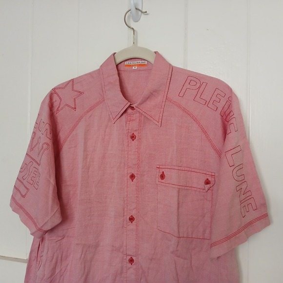CASTELBAJAC Embroidered Logo Spell Out Button Shirt Men's 4 Red Made In Italy - Picture 11 of 14